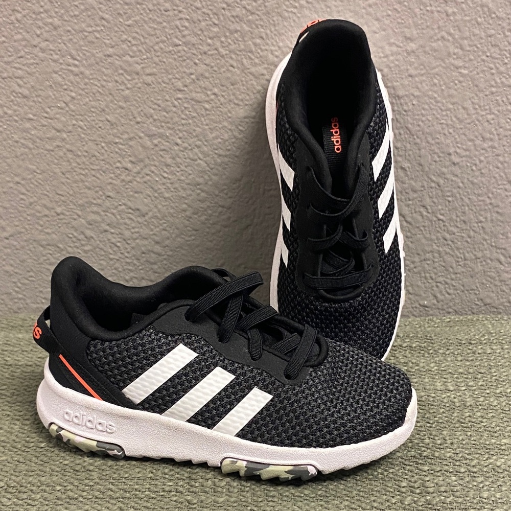 NEW! Adidas Racer 2.0 Kids Black Sneakers with White Stripes